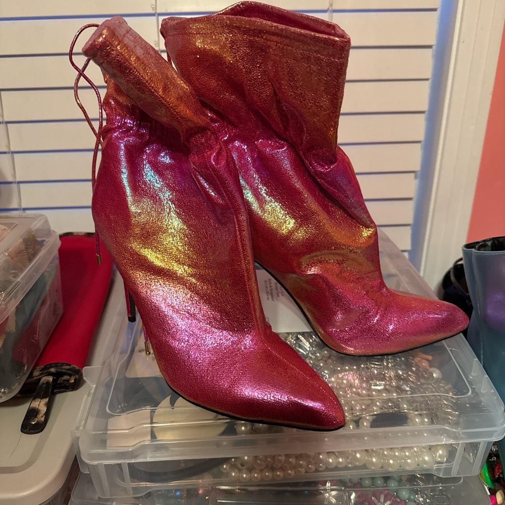 Rogue Vibrant Pink and Orange Heeled Boots - Picture 2 of 2